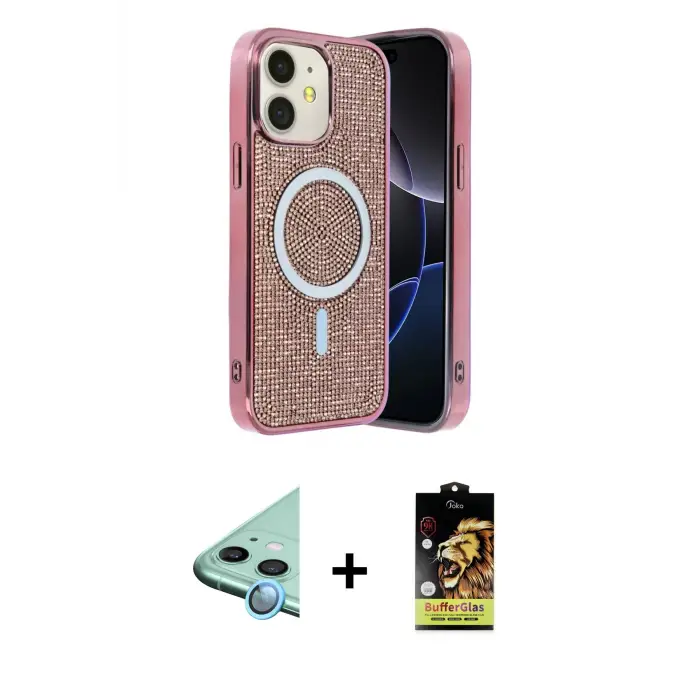 ieg™ iPhone 11 Kılıf Eksen Çizgi - Siyah Buffer Cam Ekran Koruyucu + Raze Metal Kamera Lens - MI