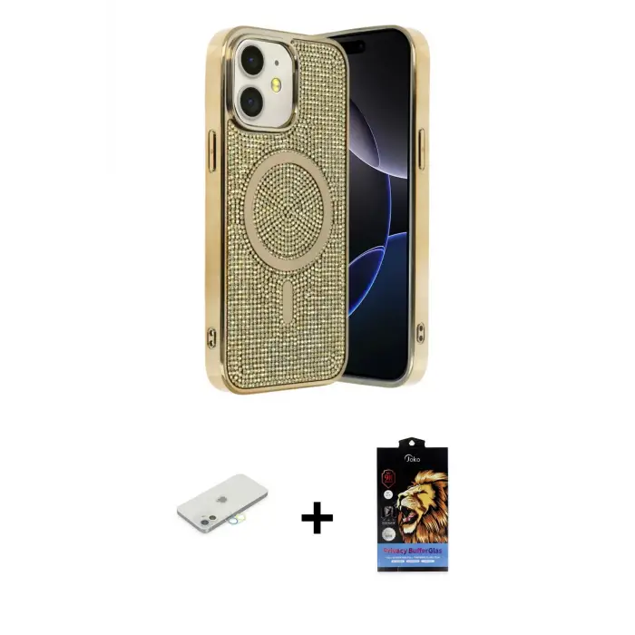 ieg™ iPhone 11 Kılıf Eksen Çizgi - Siyah Buffer Hayalet Cam Ekran Koruyucu + Renkli Kamera Lens Koruma Cam - SI