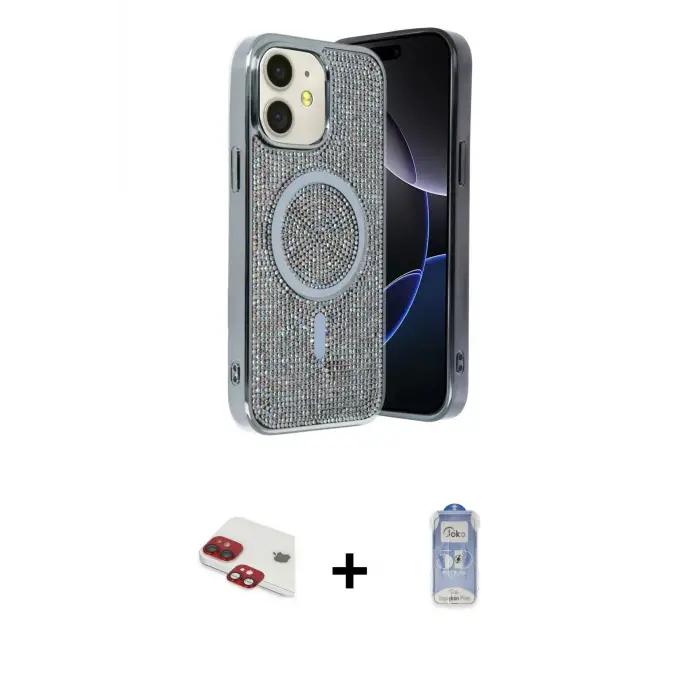 ieg™ iPhone 11 Kılıf Eksen Çizgi - Siyah Joko Magic 5D Cam + Pers Alüminyum Kamera Lens - KI