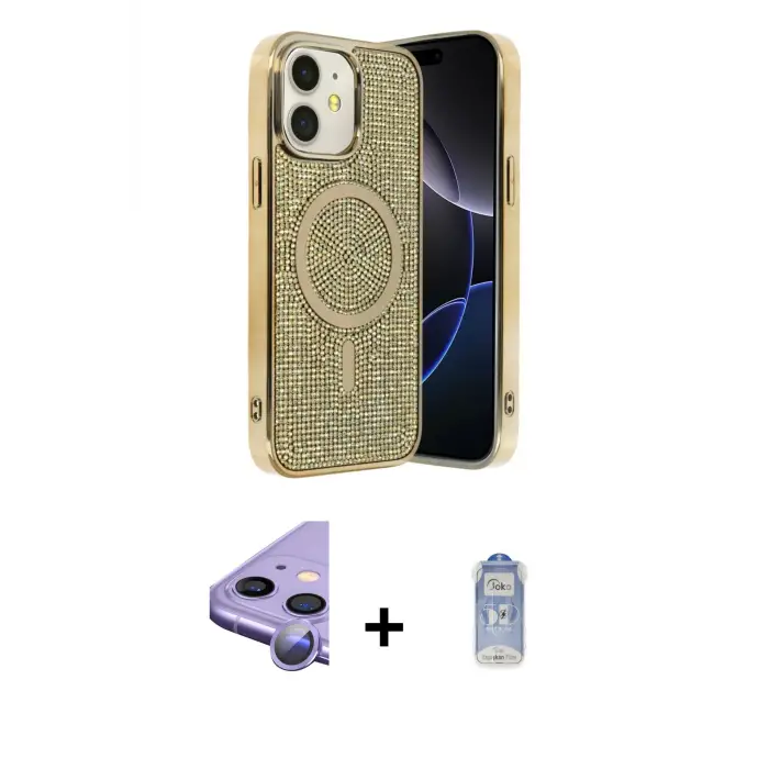ieg™ iPhone 11 Kılıf Eksen Çizgi - Siyah Joko Magic 5D Cam + Raze Metal Kamera Lens - MR