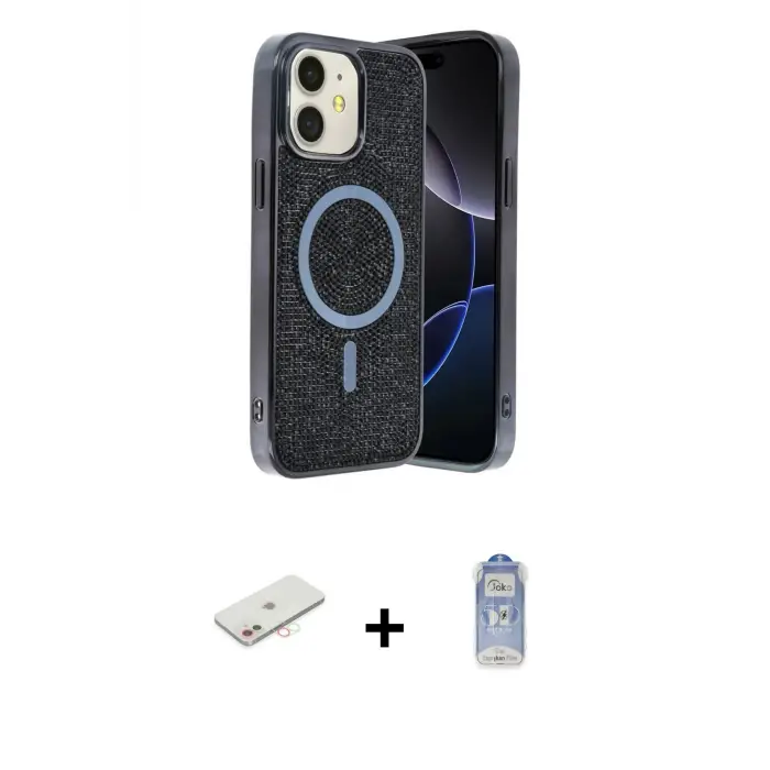ieg™ iPhone 11 Kılıf Eksen Çizgi - Siyah Joko Magic 5D Cam + Renkli Kamera Lens Koruma Cam - YL