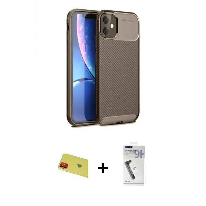ieg™ iPhone 11 Kılıf Eksen Form Prime - Şeffaf Uv Polymer Nano Ekran Koruyucu + Rainbow Kamera Lens Koruma Cam - KI