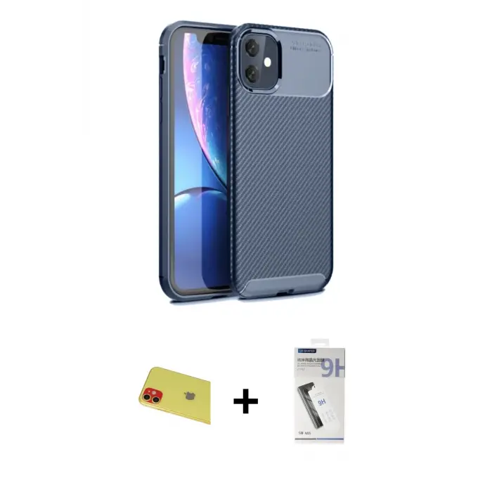 ieg™ iPhone 11 Kılıf Eksen Form Prime - Şeffaf Uv Polymer Nano Ekran Koruyucu + Rainbow Kamera Lens Koruma Cam - KI