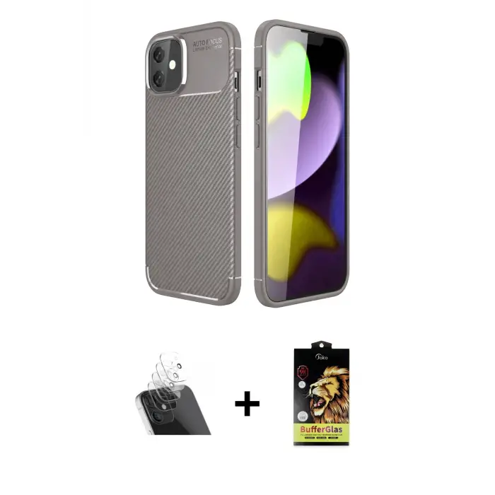 ieg™ iPhone 11 Kılıf Eksen Form Prime - Siyah Buffer Cam Ekran Koruyucu + Kamera Lens Koruma Cam - SF