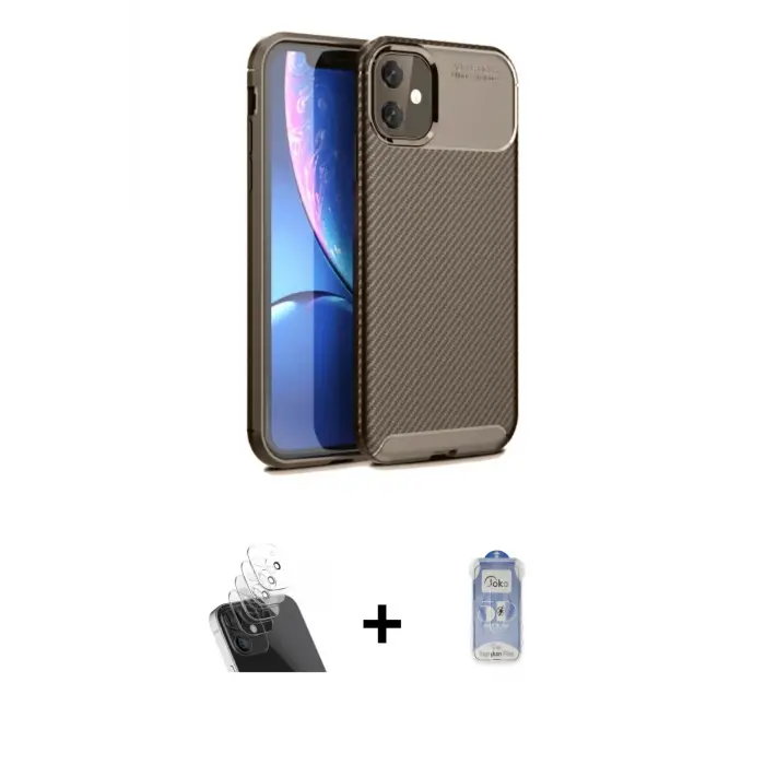 ieg™ iPhone 11 Kılıf Eksen Form Prime - Siyah Joko Magic 5D Cam + Kamera Lens Koruma Cam - SF
