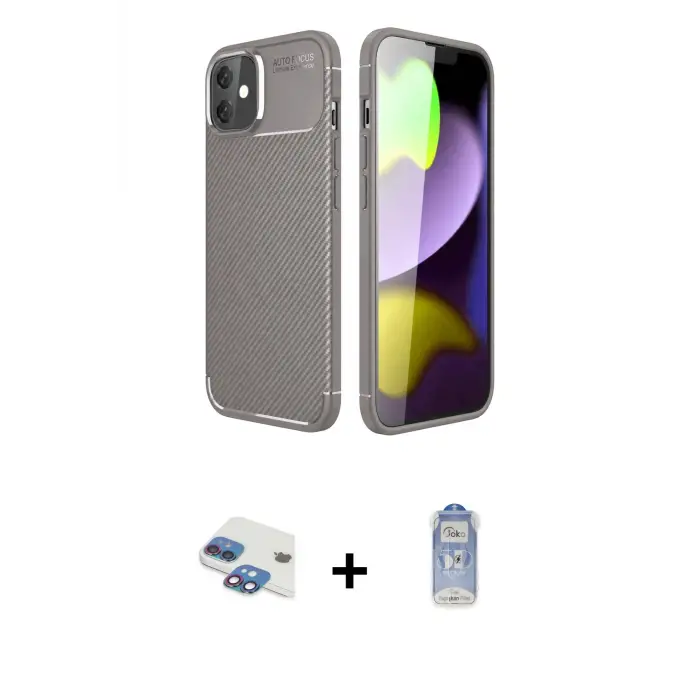 ieg™ iPhone 11 Kılıf Eksen Form Prime - Siyah Joko Magic 5D Cam + Pers Alüminyum Kamera Lens - GI