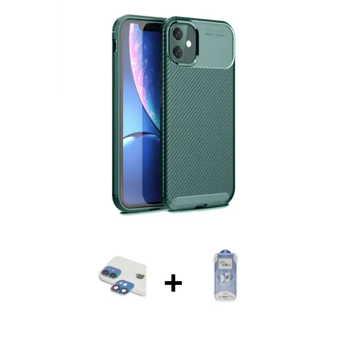 ieg™ iPhone 11 Kılıf Eksen Form Prime - Siyah Joko Magic 5D Cam + Pers Alüminyum Kamera Lens - GI