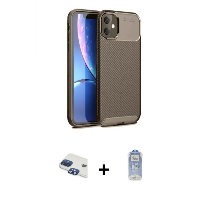 ieg™ iPhone 11 Kılıf Eksen Form Prime - Siyah Joko Magic 5D Cam + Pers Alüminyum Kamera Lens - LT