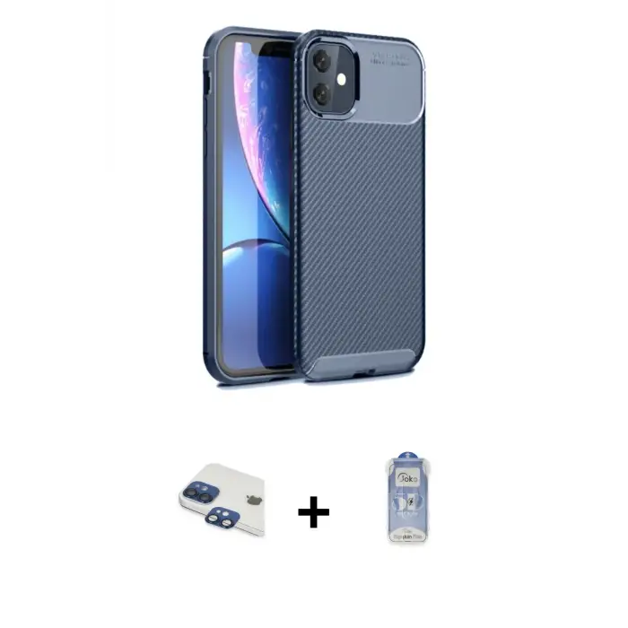 ieg™ iPhone 11 Kılıf Eksen Form Prime - Siyah Joko Magic 5D Cam + Pers Alüminyum Kamera Lens - LT