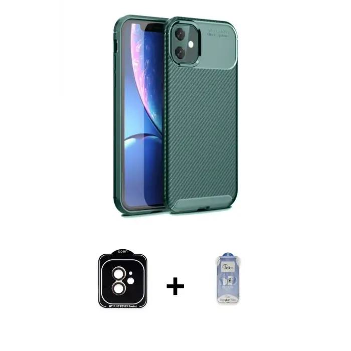 ieg™ iPhone 11 Kılıf Eksen Form Prime - Siyah Joko Magic 5D Cam + PVD Metal Kamera Lens - TU