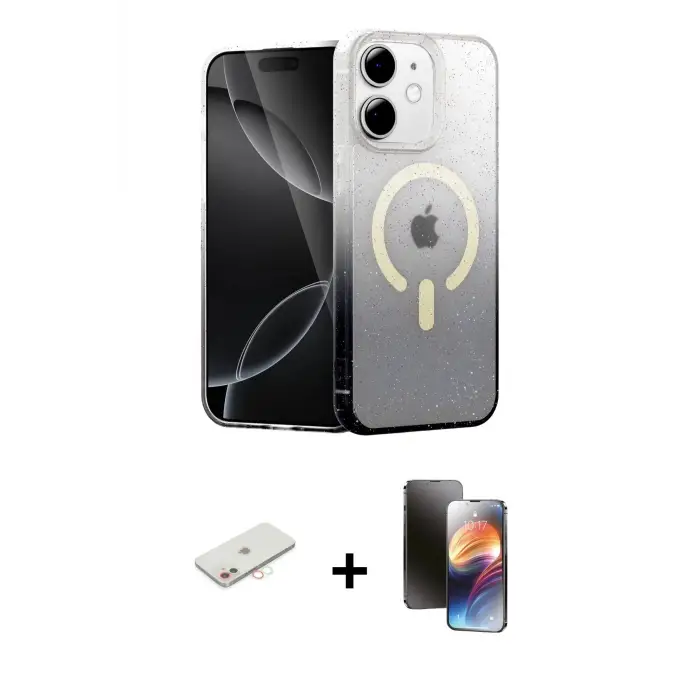 ieg™ iPhone 11 Kılıf Eksen Minimal Özel Seri - Siyah 3D Antistatik Mat Seramik Nano Ekran Koruyucu + Renkli Kamera Lens Koruma Cam - YL