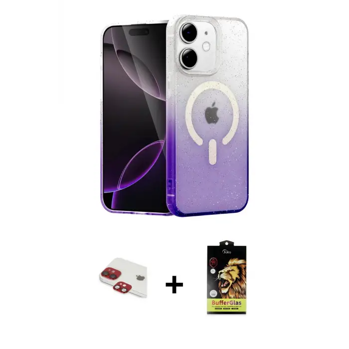 ieg™ iPhone 11 Kılıf Eksen Minimal Özel Seri - Siyah Buffer Cam Ekran Koruyucu + Pers Alüminyum Kamera Lens - KI
