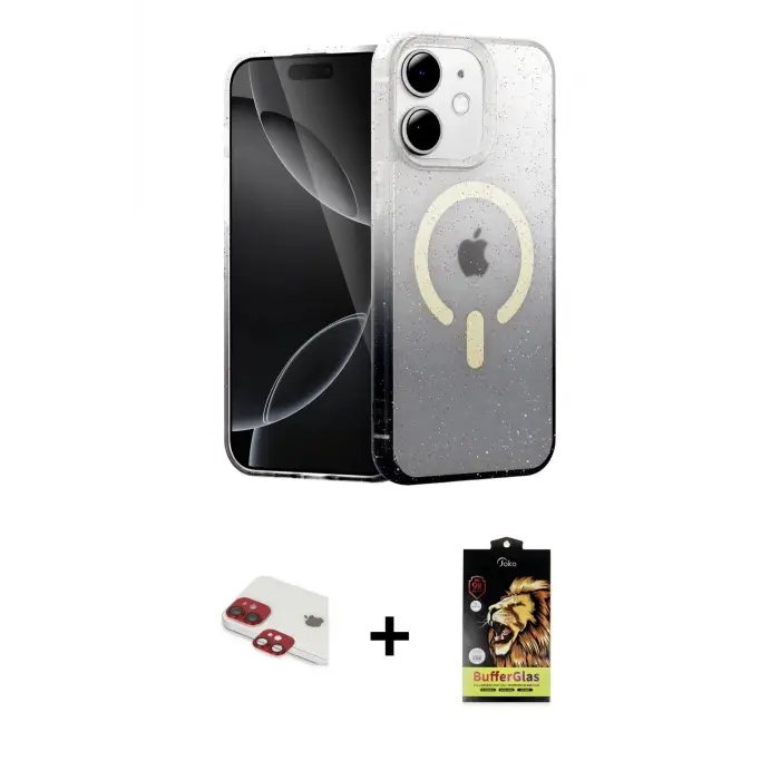ieg™ iPhone 11 Kılıf Eksen Minimal Özel Seri - Siyah Buffer Cam Ekran Koruyucu + Pers Alüminyum Kamera Lens - KI