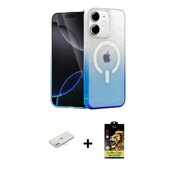 ieg™ iPhone 11 Kılıf Eksen Minimal Özel Seri - Siyah Buffer Cam Ekran Koruyucu + Renkli Kamera Lens Koruma Cam - YL
