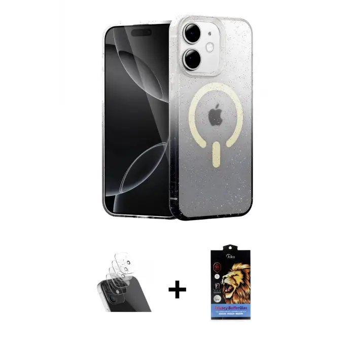 ieg™ iPhone 11 Kılıf Eksen Minimal Özel Seri - Siyah Buffer Hayalet Cam Ekran Koruyucu + Kamera Lens Koruma Cam - SF