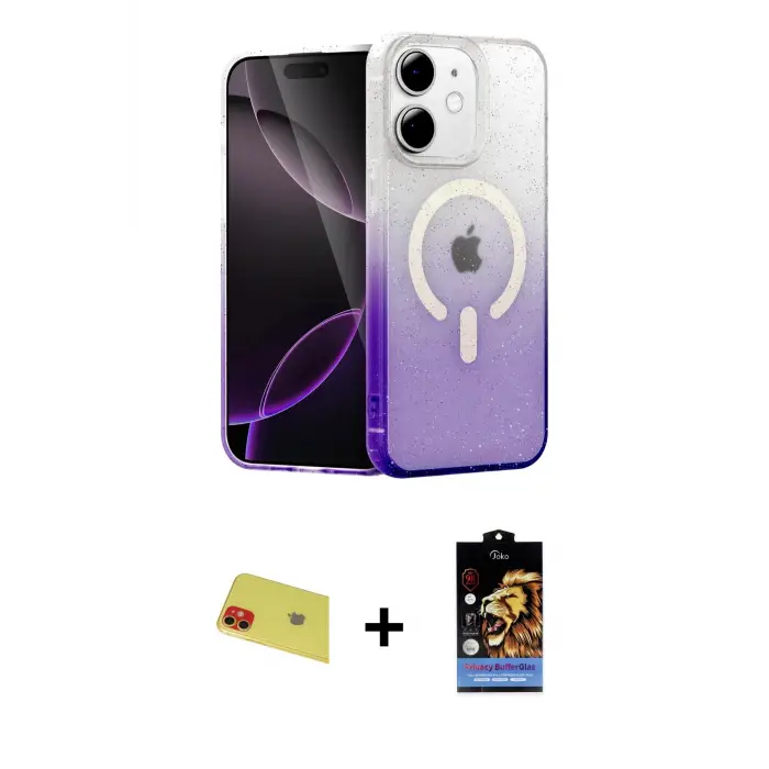 ieg™ iPhone 11 Kılıf Eksen Minimal Özel Seri - Siyah Buffer Hayalet Cam Ekran Koruyucu + Rainbow Kamera Lens Koruma Cam - KI