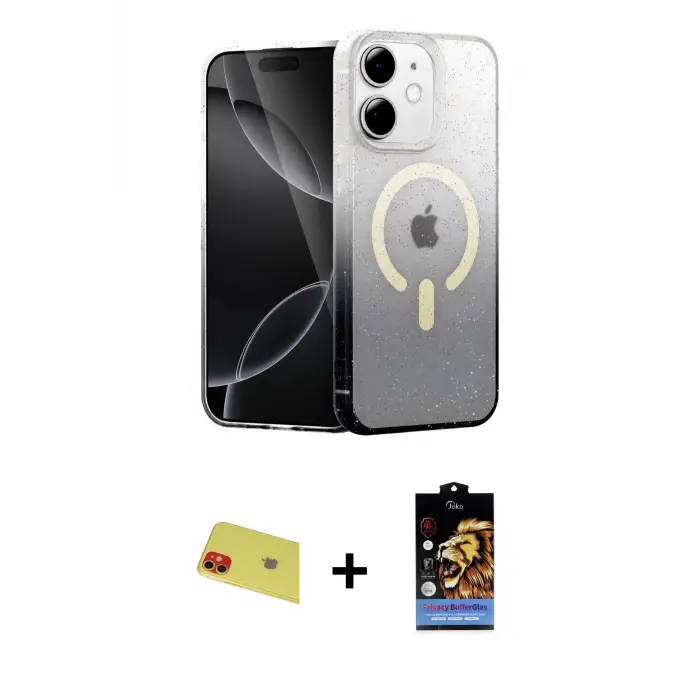 ieg™ iPhone 11 Kılıf Eksen Minimal Özel Seri - Siyah Buffer Hayalet Cam Ekran Koruyucu + Rainbow Kamera Lens Koruma Cam - KI