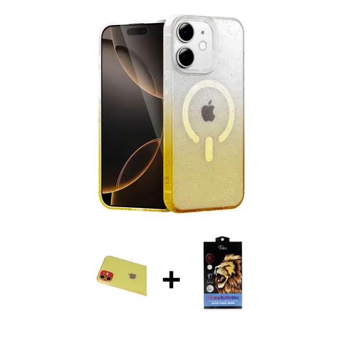 ieg™ iPhone 11 Kılıf Eksen Minimal Özel Seri - Siyah Buffer Hayalet Cam Ekran Koruyucu + Rainbow Kamera Lens Koruma Cam - KI