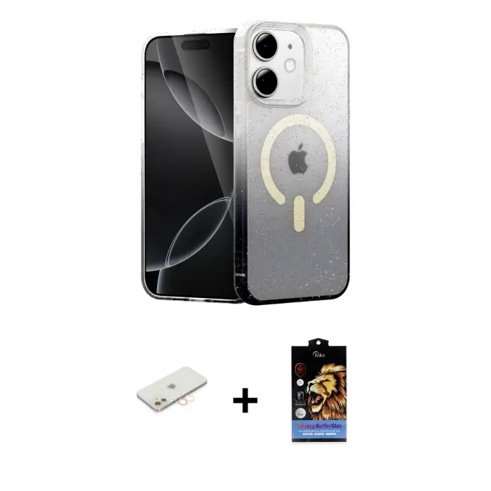 ieg™ iPhone 11 Kılıf Eksen Minimal Özel Seri - Siyah Buffer Hayalet Cam Ekran Koruyucu + Renkli Kamera Lens Koruma Cam - SI