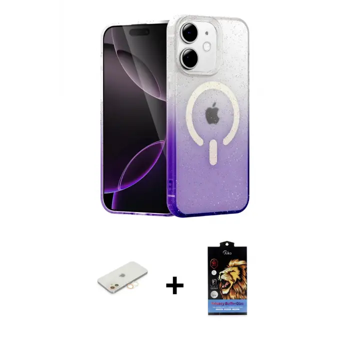 ieg™ iPhone 11 Kılıf Eksen Minimal Özel Seri - Siyah Buffer Hayalet Cam Ekran Koruyucu + Renkli Kamera Lens Koruma Cam - SI
