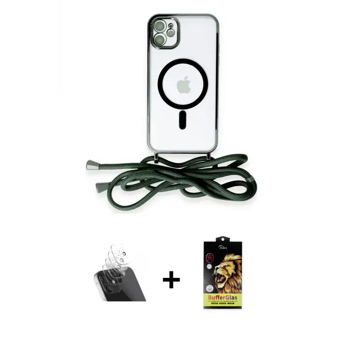 ieg™ iPhone 11 Kılıf Eksen Özel Seri - Siyah Buffer Cam Ekran Koruyucu + Kamera Lens Koruma Cam - SF