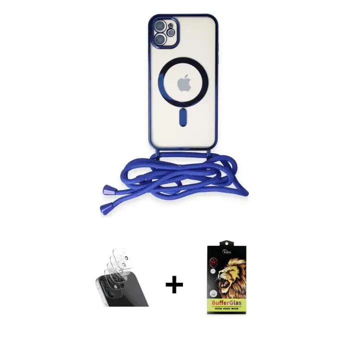 ieg™ iPhone 11 Kılıf Eksen Özel Seri - Siyah Buffer Cam Ekran Koruyucu + Kamera Lens Koruma Cam - SF