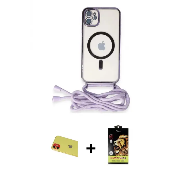 ieg™ iPhone 11 Kılıf Eksen Özel Seri - Siyah Buffer Cam Ekran Koruyucu + Rainbow Kamera Lens Koruma Cam - KI