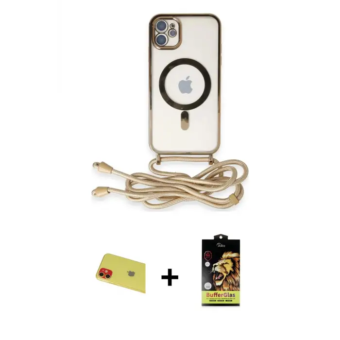 ieg™ iPhone 11 Kılıf Eksen Özel Seri - Siyah Buffer Cam Ekran Koruyucu + Rainbow Kamera Lens Koruma Cam - KI