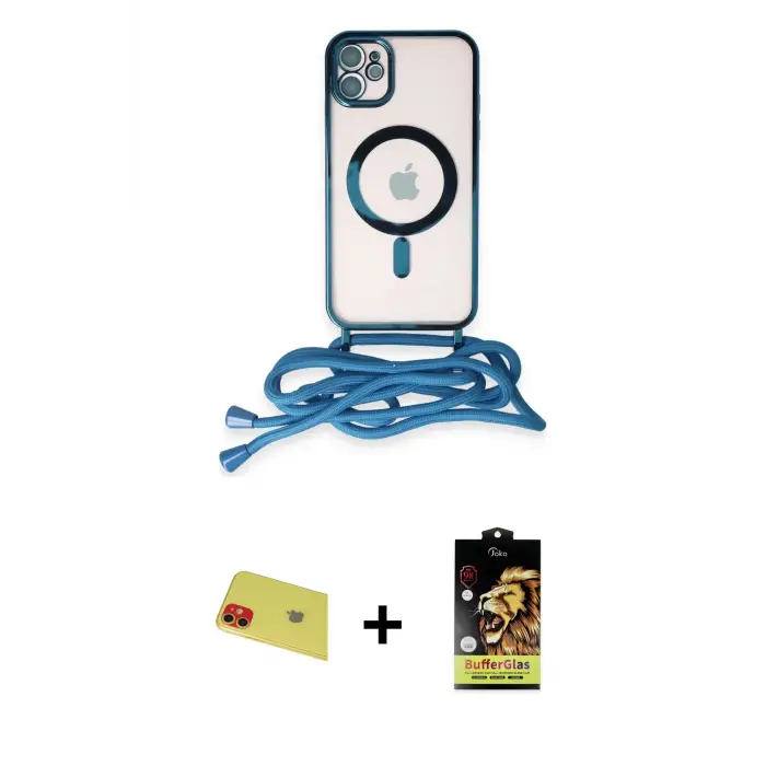 ieg™ iPhone 11 Kılıf Eksen Özel Seri - Siyah Buffer Cam Ekran Koruyucu + Rainbow Kamera Lens Koruma Cam - KI