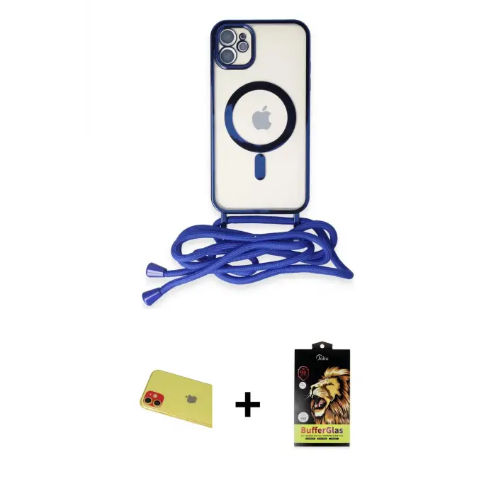 ieg™ iPhone 11 Kılıf Eksen Özel Seri - Siyah Buffer Cam Ekran Koruyucu + Rainbow Kamera Lens Koruma Cam - KI