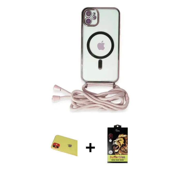 ieg™ iPhone 11 Kılıf Eksen Özel Seri - Siyah Buffer Cam Ekran Koruyucu + Rainbow Kamera Lens Koruma Cam - KI