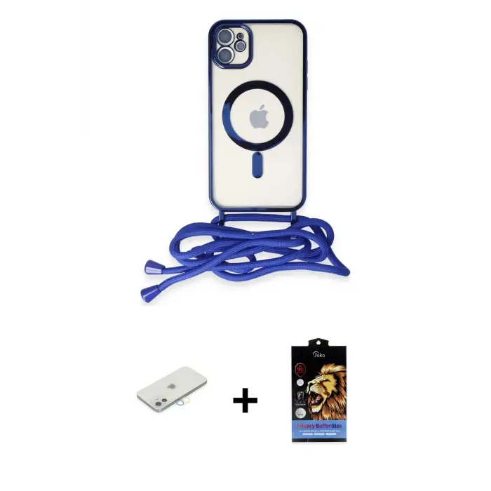 ieg™ iPhone 11 Kılıf Eksen Özel Seri - Siyah Buffer Hayalet Cam Ekran Koruyucu + Renkli Kamera Lens Koruma Cam - SI