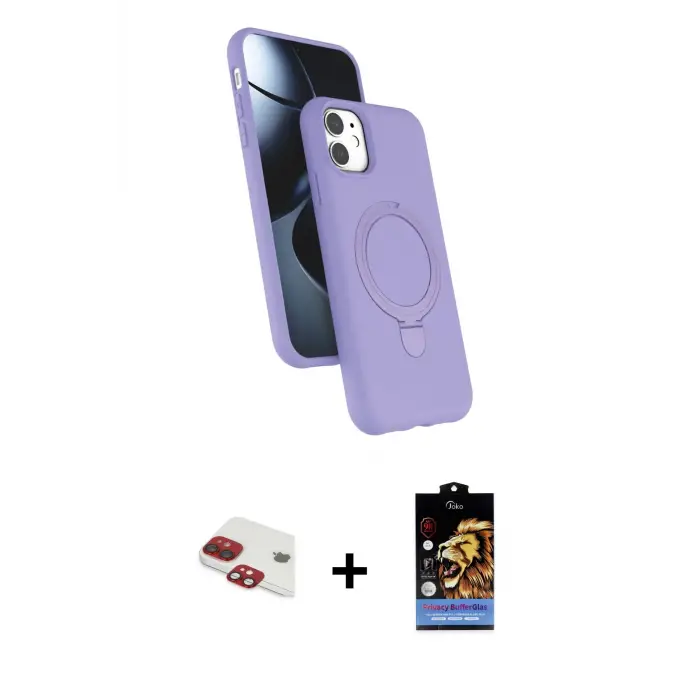 ieg™ iPhone 11 Kılıf İz Işık Koleksiyonu - Siyah Buffer Hayalet Cam Ekran Koruyucu + Pers Alüminyum Kamera Lens - KI