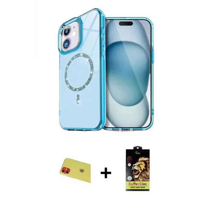 ieg™ iPhone 11 Kılıf Kıvılcım Form Prime - Siyah Buffer Cam Ekran Koruyucu + Rainbow Kamera Lens Koruma Cam - KI