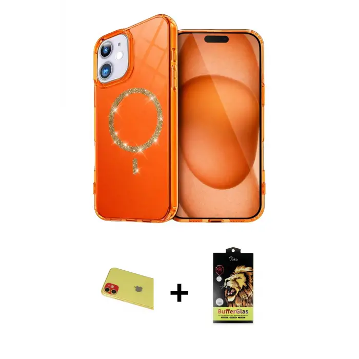 ieg™ iPhone 11 Kılıf Kıvılcım Form Prime - Siyah Buffer Cam Ekran Koruyucu + Rainbow Kamera Lens Koruma Cam - KI