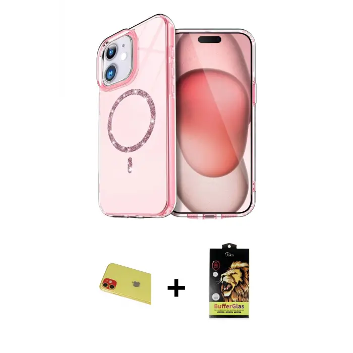 ieg™ iPhone 11 Kılıf Kıvılcım Form Prime - Siyah Buffer Cam Ekran Koruyucu + Rainbow Kamera Lens Koruma Cam - KI