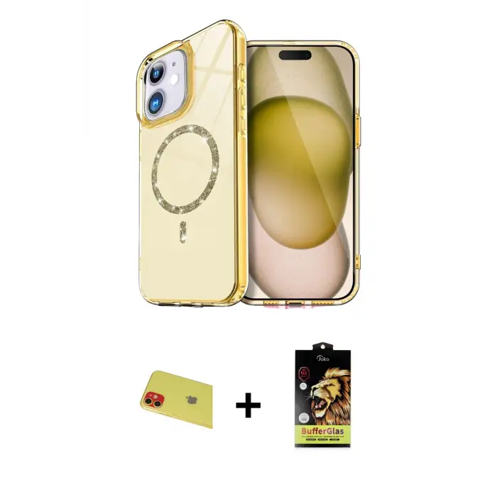 ieg™ iPhone 11 Kılıf Kıvılcım Form Prime - Siyah Buffer Cam Ekran Koruyucu + Rainbow Kamera Lens Koruma Cam - KI
