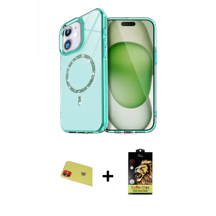 ieg™ iPhone 11 Kılıf Kıvılcım Form Prime - Siyah Buffer Cam Ekran Koruyucu + Rainbow Kamera Lens Koruma Cam - KI