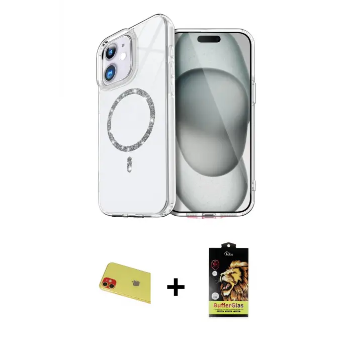 ieg™ iPhone 11 Kılıf Kıvılcım Form Prime - Siyah Buffer Cam Ekran Koruyucu + Rainbow Kamera Lens Koruma Cam - KI