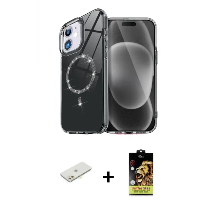 ieg™ iPhone 11 Kılıf Kıvılcım Form Prime - Siyah Buffer Cam Ekran Koruyucu + Renkli Kamera Lens Koruma Cam - TU