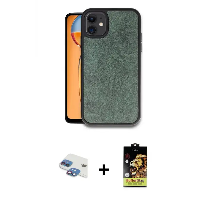 ieg™ iPhone 11 Kılıf Kıvılcım Işık Serisi - Siyah Buffer Cam Ekran Koruyucu + Pers Alüminyum Kamera Lens - GI