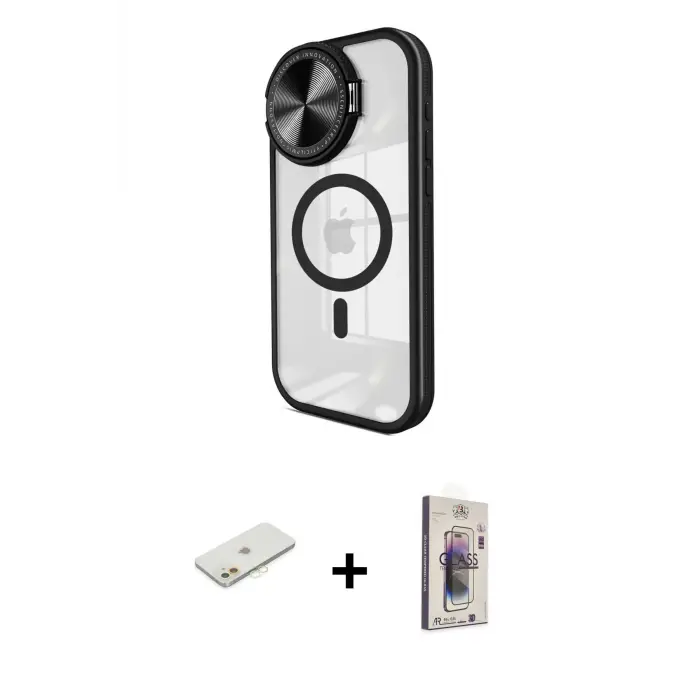 ieg™ iPhone 11 Kılıf Kıvılcım Modern Koleksiyonu - Siyah Bilvis 3D Cam Ekran Koruyucu + Renkli Kamera Lens Koruma Cam - TU