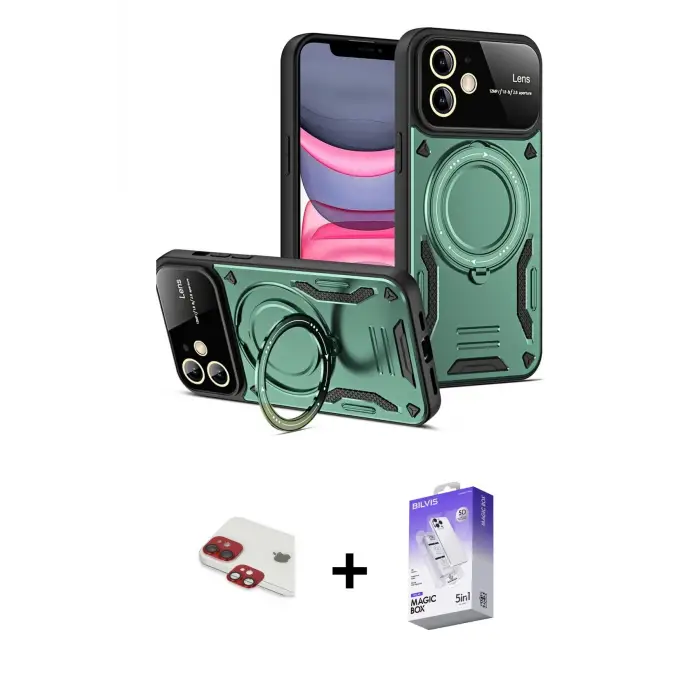 ieg™ iPhone 11 Kılıf Kıvılcım Modern Serisi - Siyah Bilvis 5in1 3D Magic Cam Ekran Koruyucu + Pers Alüminyum Kamera Lens - KI