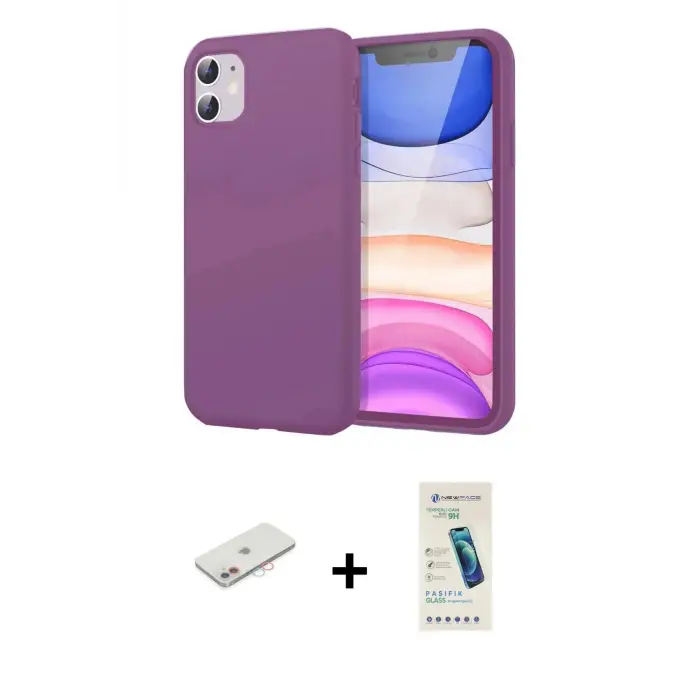 ieg™ iPhone 11 Kılıf Kozmos Yansıma Özel Seri - Şeffaf Pasifik Cam Ekran Koruyucu + Renkli Kamera Lens Koruma Cam - PE