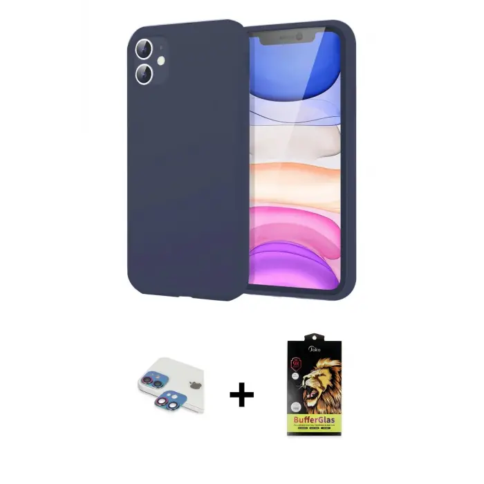 ieg™ iPhone 11 Kılıf Kozmos Yansıma Özel Seri - Siyah Buffer Cam Ekran Koruyucu + Pers Alüminyum Kamera Lens - GI