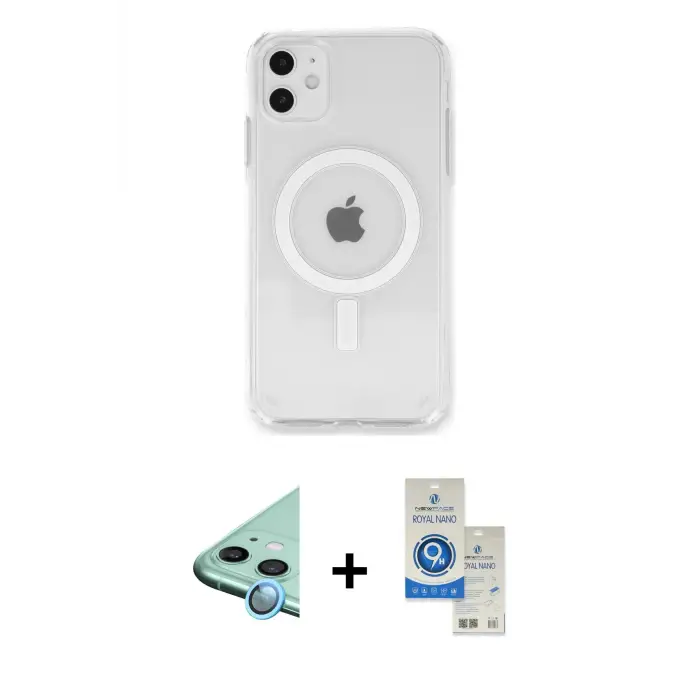 ieg™ iPhone 11 Kılıf Kutup Klasik Serisi - Şeffaf Royal Nano Ekran Koruyucu + Raze Metal Kamera Lens - MI