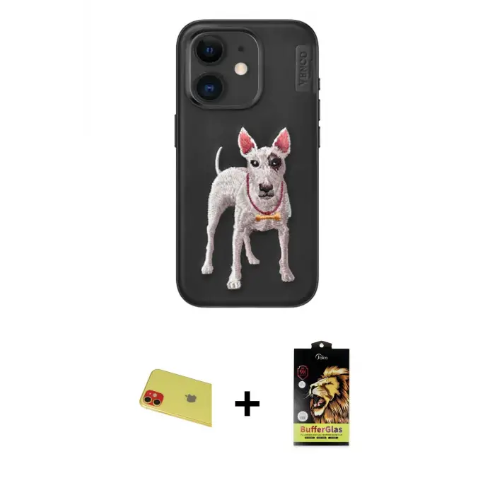 ieg™ iPhone 11 Kılıf Nova Form Koleksiyonu - Siyah Buffer Cam Ekran Koruyucu + Rainbow Kamera Lens Koruma Cam - KI