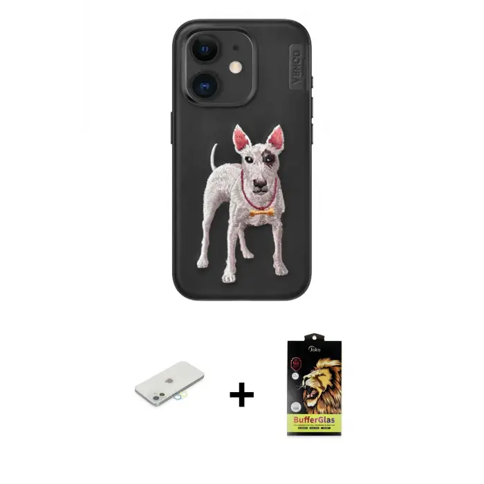 ieg™ iPhone 11 Kılıf Nova Form Koleksiyonu - Siyah Buffer Cam Ekran Koruyucu + Renkli Kamera Lens Koruma Cam - SI