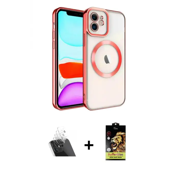 ieg™ iPhone 11 Kılıf Nova Işık Özel Seri - Siyah Buffer Cam Ekran Koruyucu + Kamera Lens Koruma Cam - SF