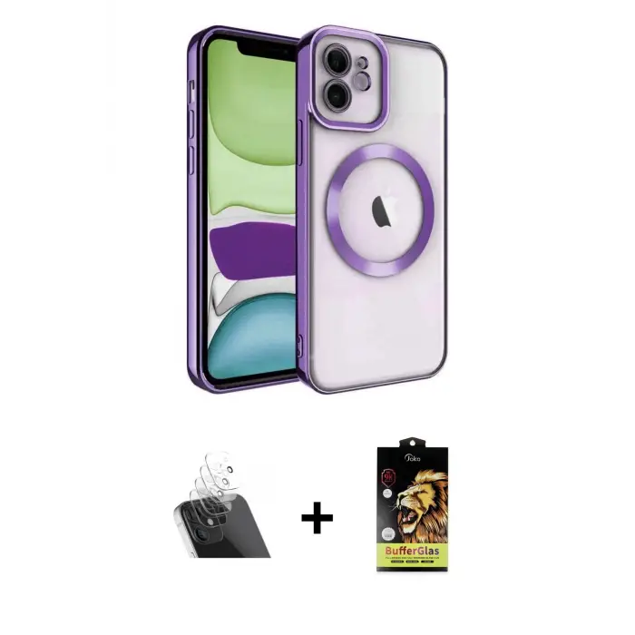 ieg™ iPhone 11 Kılıf Nova Işık Özel Seri - Siyah Buffer Cam Ekran Koruyucu + Kamera Lens Koruma Cam - SF